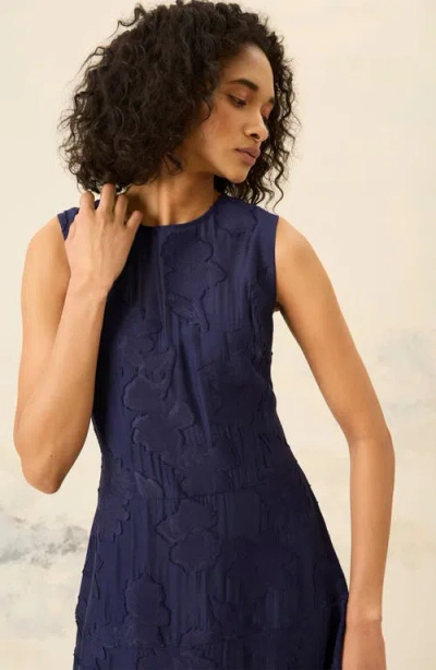 Luxely Jacquard Midi Dress In Blue