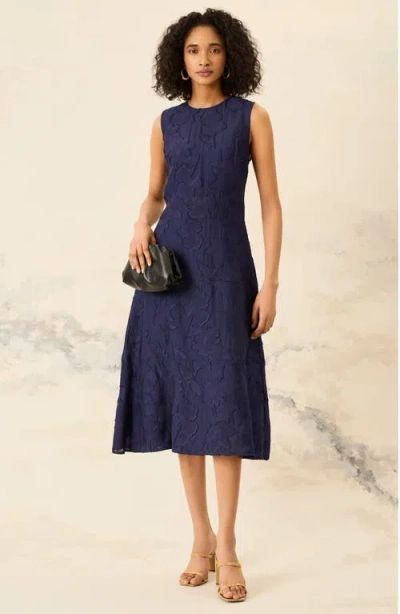 Luxely Jacquard Midi Dress In Blue