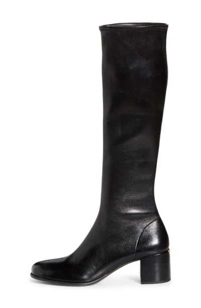 Prada Stretch Leather Knee High Boot In Black