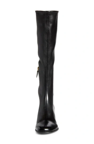 Prada Stretch Leather Knee High Boot In Black