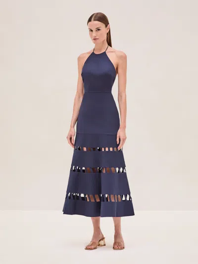 Alexis Janessa Midi Dress In Navy Blue In Blue