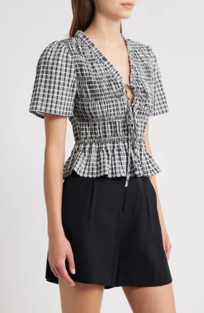 Rails Womens Ash Seersucker Portia Check-print Woven Top Xs In Black