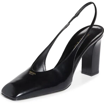 Prada Leather Slingback Pumps In Black