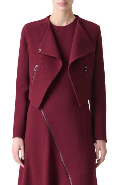 Akris Ariel Asymmetric Double Face Virgin Wool Crop Jacket In Burgundy