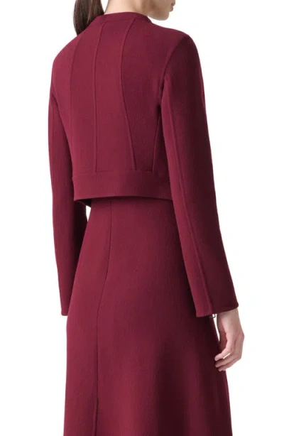 Akris Ariel Asymmetric Double Face Virgin Wool Crop Jacket In Burgundy