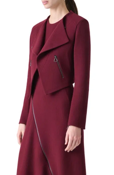 Akris Ariel Asymmetric Double Face Virgin Wool Crop Jacket In Burgundy