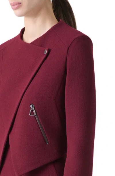 Akris Ariel Asymmetric Double Face Virgin Wool Crop Jacket In Burgundy