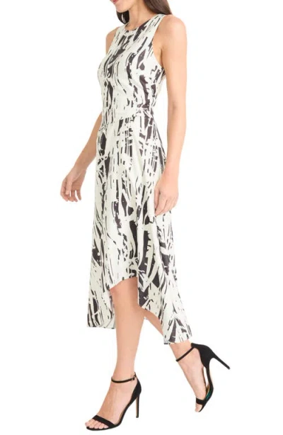 Maggy London Abstract Print Asymmetrical Midi Dress In Multi
