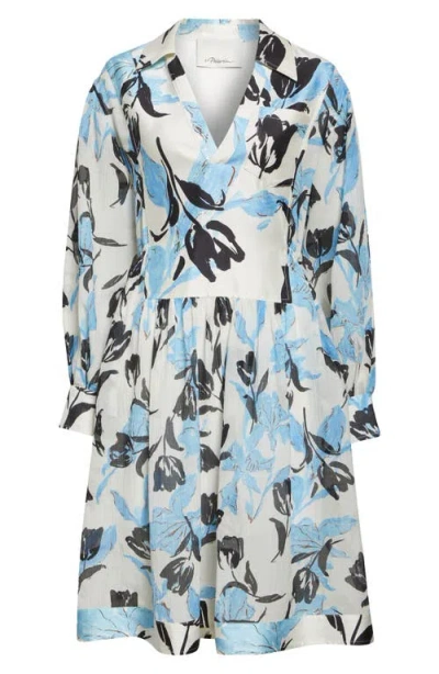 3.1 Phillip Lim Joyful Tulips Long-sleeve Shirt Dress With Waist Tie