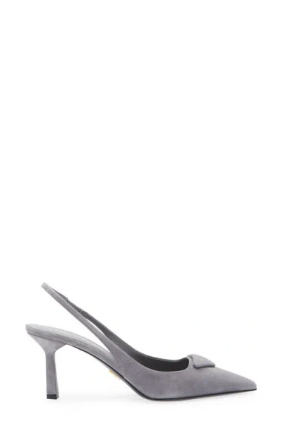 Prada Brushed Leather Slingback Pumps In Gray