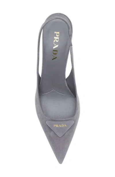 Prada Brushed Leather Slingback Pumps In Gray