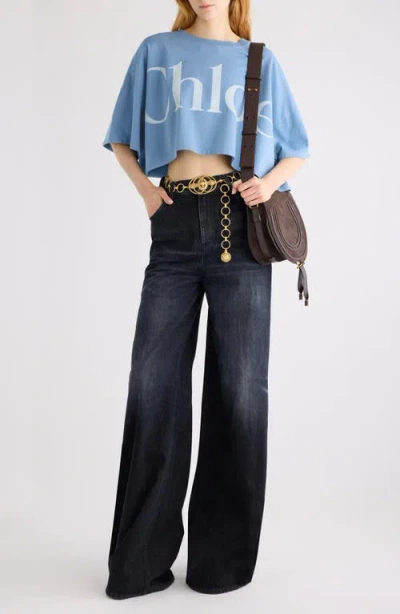 Chloé Cotton Jersey Logo Crop T-shirt In Blue