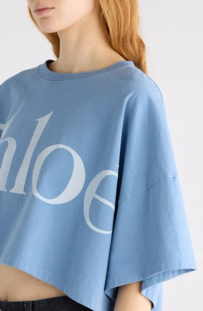 Chloé Cotton Jersey Logo Crop T-shirt In Blue