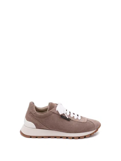 Brunello Cucinelli Women Suede Sneakers In Brown