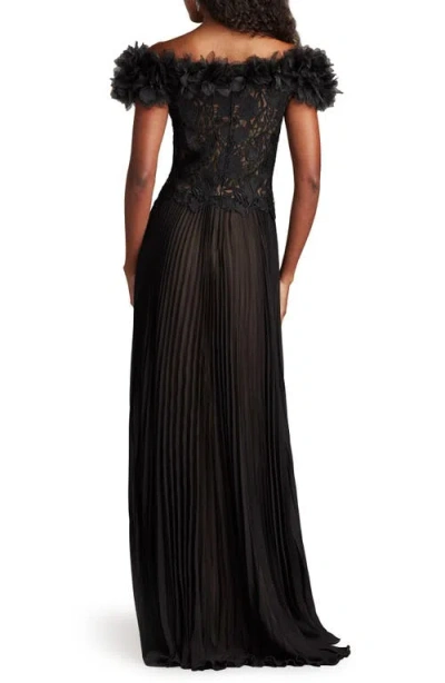 Tadashi Shoji Margaux Off-shoulder Floral Ruffle Trim Gown In Black