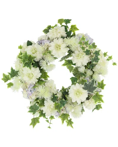 Creative Displays 24in Spring Wreath With Dahlias, Hydrangeas & Ivy In Green