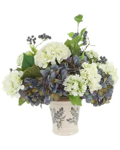 Creative Displays Hydrangea & Viburnum Arranged In Ceramic Vase With Berries In Multi