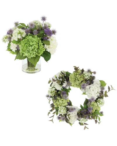 Creative Displays 22in Spring Wreath & Floral Arrangement With Hydrangeas & Thistle In Multi