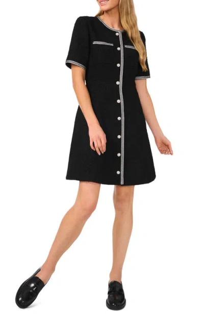 Cece Button Front Tweed A-line Dress In Black