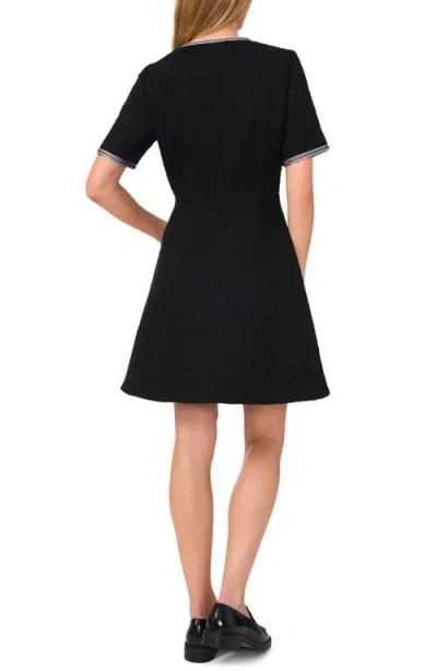 Cece Button Front Tweed A-line Dress In Black