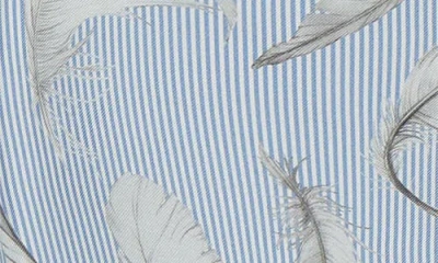Thom Browne Feather Print Stripe Silk Button-up Shirt In Blue