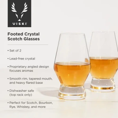 Viski Raye Crystal Footed Scotch Glasses Set Of 2 In Transparent