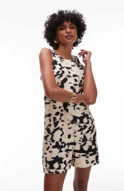 Topshop Animal Print Cotton Romper In Black