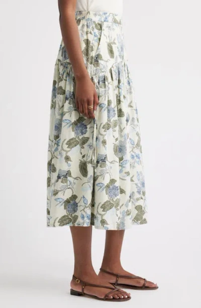 Treasure & Bond Tiered Drop Waist Linen Blend Midi Skirt In Gray