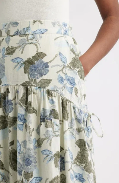 Treasure & Bond Tiered Drop Waist Linen Blend Midi Skirt In Gray