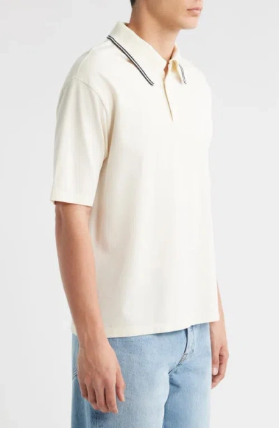Frame Mens Striped Collar Regular-fit Pique Polo Top White Sand