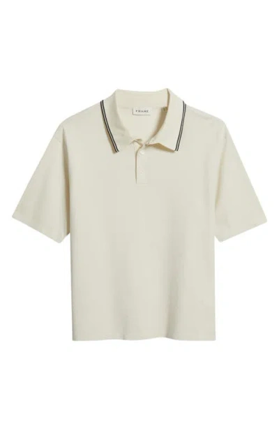 Frame Mens Striped Collar Regular-fit Pique Polo Top White Sand