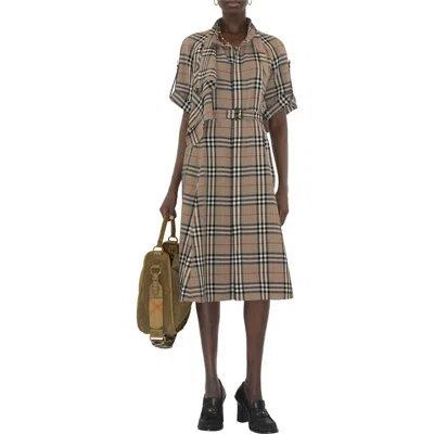 Burberry Check Silk Blend Trench Dress In Multi