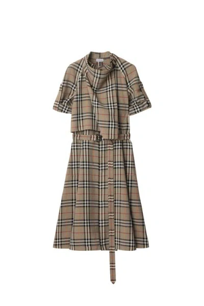 Burberry Check Silk Blend Trench Dress In Multi