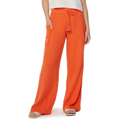Roxy Juniors' Sea Goldie Wide-leg Cotton Pants In Orange
