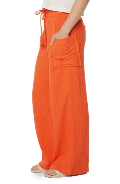 Roxy Juniors' Sea Goldie Wide-leg Cotton Pants In Orange