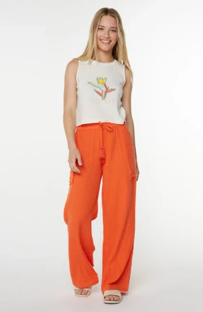 Roxy Juniors' Sea Goldie Wide-leg Cotton Pants In Orange