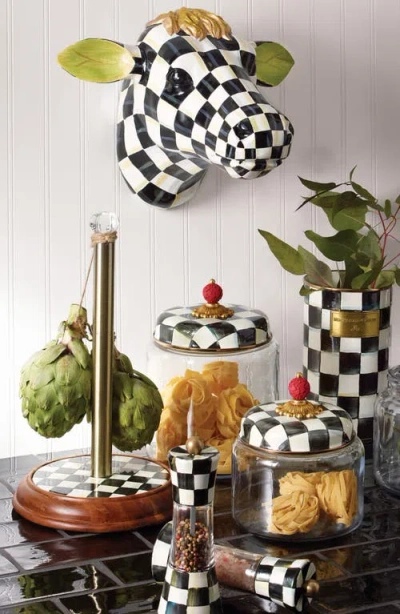 Mackenzie-childs Mackenzie Childs Courtly Check Wood Paper Towel Holder In Gold