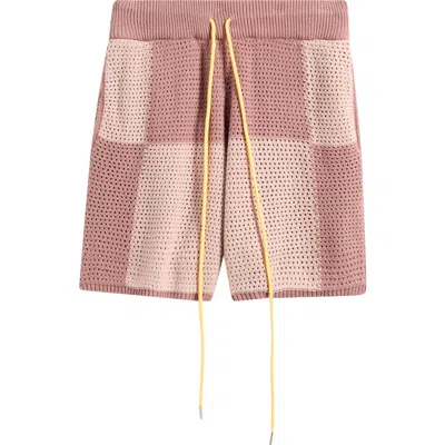 Diet Starts Monday Checker Patchwork Mesh Knit Shorts In Pink