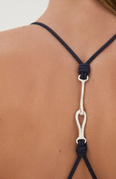 Vix Paula Hermanny Firenze Alba T-back Beaded Triangle Bikini Top In Blue