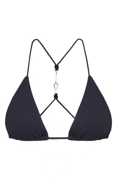 Vix Paula Hermanny Firenze Alba T-back Beaded Triangle Bikini Top In Blue