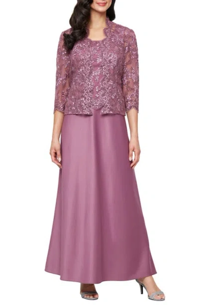 Alex Evenings Embroidered Mock Two-piece Gown With Jacket In Pink