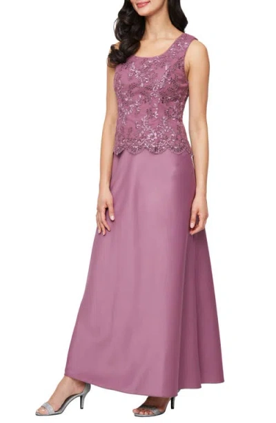 Alex Evenings Embroidered Mock Two-piece Gown With Jacket In Pink