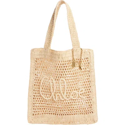 Chloé Chloe Women Embroidered Raffia Small Summer Banana Shopping Bag