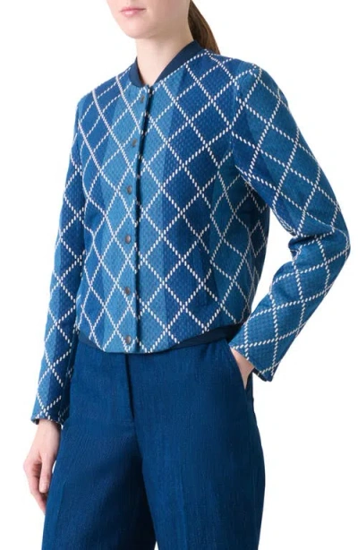 Akris Punto Diamond Jacquard Crop Bomber Jacket In Blue