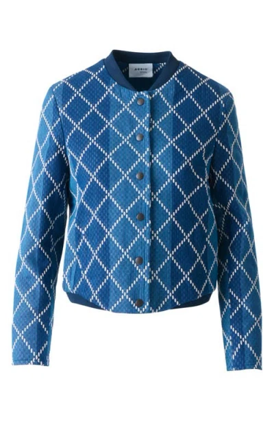 Akris Punto Diamond Jacquard Crop Bomber Jacket In Blue