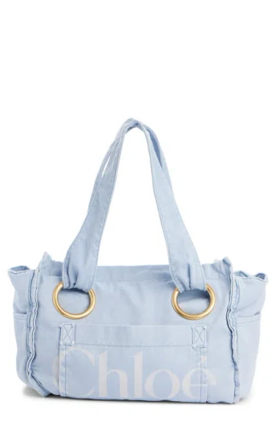 Chloé Medium Plage Washed Cotton Tote In Blue