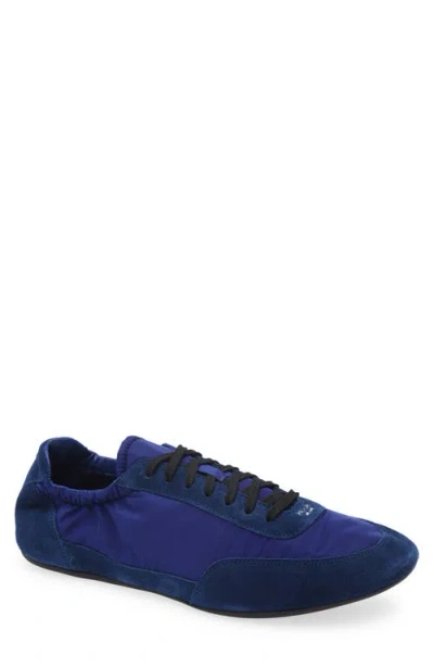 Prada Nylon And Suede Sneakers With Elasticated Collar In Blue