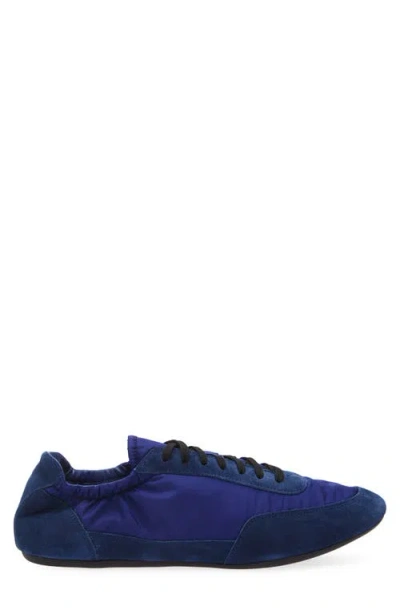 Prada Nylon And Suede Sneakers With Elasticated Collar In Blue