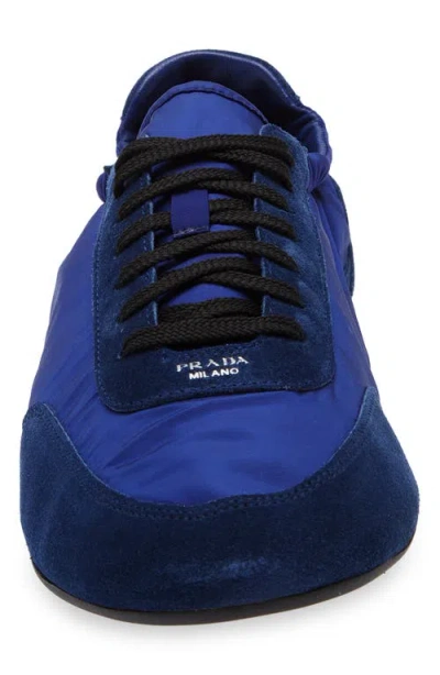 Prada Nylon And Suede Sneakers With Elasticated Collar In Blue