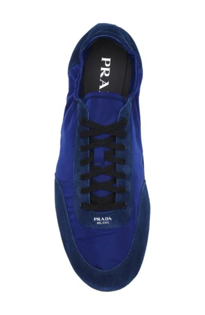 Prada Nylon And Suede Sneakers With Elasticated Collar In Blue